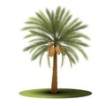 Palm tree with green leaves and dates