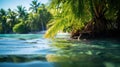 A palm tree is growing out of the water near a beach, AI Royalty Free Stock Photo
