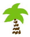 Palm tree hand painted with brush. Doodle cartoon coconut palmtree icon isolated on white background