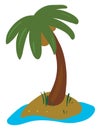 Clipart of the palm tree grown in the land surrounded by the water/Palm tree on an island, vector or color illustration Royalty Free Stock Photo