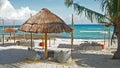 Shade under a palm hut in cancun