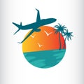 Palm tree icon and plane Royalty Free Stock Photo