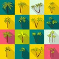 Palm tree icons set, flat style Royalty Free Stock Photo