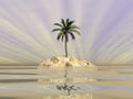 Palm tree on an island in middle of the ocean - 3D render Royalty Free Stock Photo