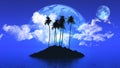 Palm tree island with planets in the sky Royalty Free Stock Photo