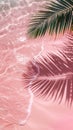 A Palm Tree Leaf Is Casting A Shadow On A Pink Beach Royalty Free Stock Photo