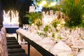 Wedding dinner table. Luxurious and modern decoration. Royalty Free Stock Photo