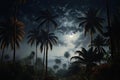 Palm tree night dark. Generate Ai Royalty Free Stock Photo