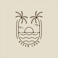 palm tree and ocean waves line art logo vector simple minimalist illustration template icon graphic design. sea wave with sun sign Royalty Free Stock Photo