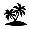 Palm tree paradise island silhouette icon illustration black on white background Royalty Free Stock Photo