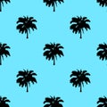 Palm tree pattern seamless texture on blue background. Simple illustration of palm tree for any web design or Royalty Free Stock Photo