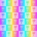Palm tree seamless pattern. Repeating rainbow palms background. Repeated holographic gradient. Abstract neon for design prints. Re