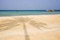 Palm tree shadow on beach Royalty Free Stock Photo