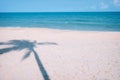 Palm tree shadow at clear tropical beach. Royalty Free Stock Photo