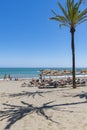 Palm tree shadow and sunbathing people Spain