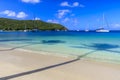 Palm tree shadows at spectacular and exotic Saltwhistle Bay in the Grenadines Royalty Free Stock Photo