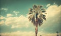 a palm tree is shown against a blue sky with clouds Royalty Free Stock Photo