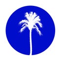 A palm tree silhouette  in a blue circle design Royalty Free Stock Photo
