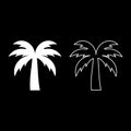Palm tree silhouette Island concept icon white color vector illustration flat style image set Royalty Free Stock Photo