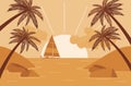 Palm tree silhouette, sailboat, sunset sea shore beach beautiful scenery Royalty Free Stock Photo