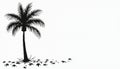 Palm tree silhouette with scattered leaves Royalty Free Stock Photo