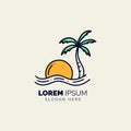 Palm Tree with Sun for Holiday Vacation Hawaii Paradise Island Travel Logo Design.
