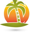 Palm tree and sun, turism and travel logo