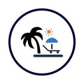 palm tree, tree, sun, umbrella, bed, beach bed, sea beach summer icon Royalty Free Stock Photo