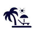 palm tree, tree, sun, umbrella, bed, beach bed, sea beach summer icon Royalty Free Stock Photo