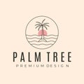 palm tree with sunset icon line art logo vector symbol illustration design Royalty Free Stock Photo