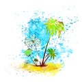 Palm Tree Tropical Island Water Splash Paint Royalty Free Stock Photo