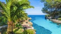 Palm tree and turquoise water of Cala Llombards, Mallorca Island Royalty Free Stock Photo