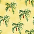 Palm tree watercolor on yellow background seamless patter