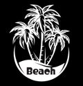 Palm tree and waves of a night beach. vector illustration