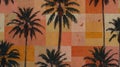 Palm Trees with Abstract Patchwork â Retro Tropical Pattern Royalty Free Stock Photo