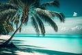 Palm trees against blue sky, tropical coast with mountains on a background, ocean, sea with turquoise water. Summertime Royalty Free Stock Photo