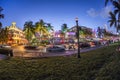 Palm trees and art deco hotels at Ocean Drive Royalty Free Stock Photo