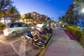 Palm trees and art deco hotels at Ocean Drive Royalty Free Stock Photo