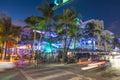 Palm trees and art deco hotels at Ocean Drive Royalty Free Stock Photo