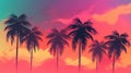 Palm trees on the background of a colorful bright sunset, red sun. Summer tropics vacation