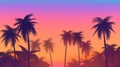 Palm trees on the background of a colorful bright sunset, red sun. Summer tropics vacation