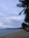 Palm trees on the beach at lavendel colors dusk, Koh Samui, Thailand Royalty Free Stock Photo