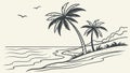 Palm Trees Beach Line Art Vector Illustration, vector design Generative AI Royalty Free Stock Photo