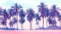 Palm trees on the beach in pink, blue and purple colors.