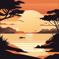 Palm trees on the beach at sunset. Vector illustration in retro style AI Generated Royalty Free Stock Photo