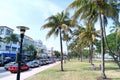 Palm Trees and Cars on Ocean Drive, South Beach, Miami Royalty Free Stock Photo