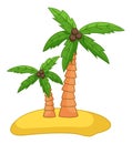 Palm trees with coconut on the sand island flat vector illustration. Coconut tree with nuts Royalty Free Stock Photo