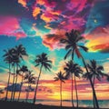 Palm Trees and Colorful Sunset Painting Royalty Free Stock Photo