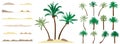 Palm trees, constructor kit. Beautiful palm trees, sand, stone. Collection of element for create beautiful exotic island, beach Royalty Free Stock Photo