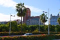 Palm trees facade of a residential building. Facade building with Palm trees. Royalty Free Stock Photo